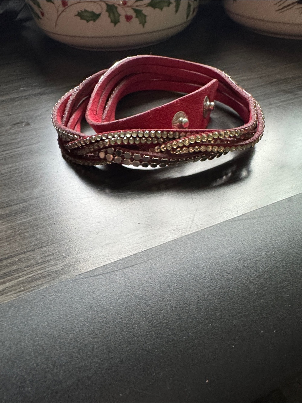 Pink Multi-Row Rhinestone Wrap Bracelet - Picture 3 of 4